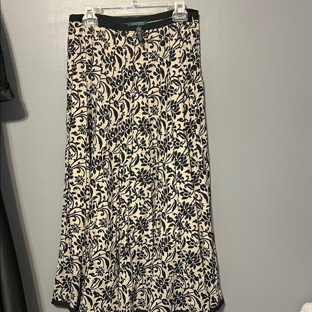 Lauren Ralph Lauren Black and Cream Floral Maxi Skirt